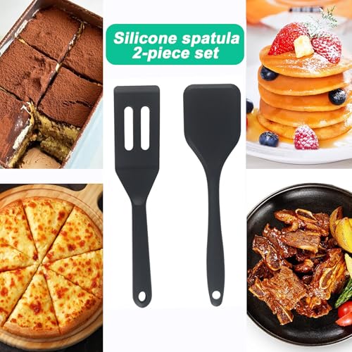 Small Silicone Spatula Set, Mini Spatulas for Baking, Cooking, Serving - color: Black