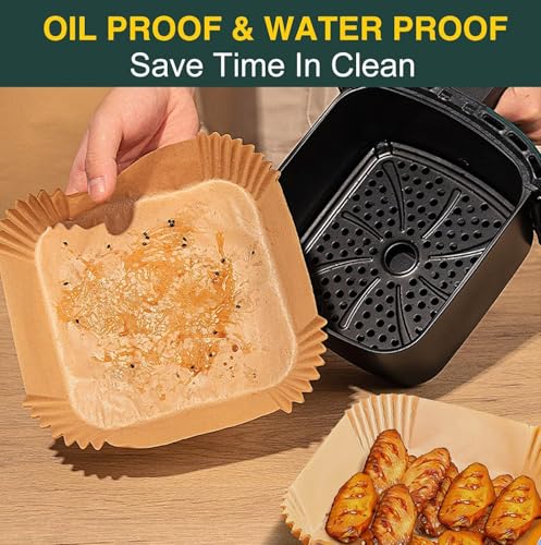 Air Fryer Disposable Paper Liners Square, Non-Stick Parchment, AirFryer Accessories for Baking Microwave Oven Frying Pan, Oil Proof, Water Proof (125PCS, 6.3inch) - size: Square-6.3''(2-5QT)
