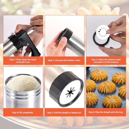 29pcs Stainless Steel Cookie Press Gun Kit, Include Spritzer Cookie Press Gun Mold Machine Discs Piping Set Cleaning Brush Manual Instruction for Baking DIY Biscuit Maker Cakes Desserts