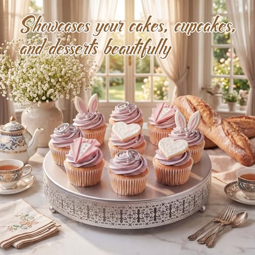 Wenqik Silver Metal Cake Stand 12 Inch with Cutting & Spatula - color: Silver, size: 12 Inch