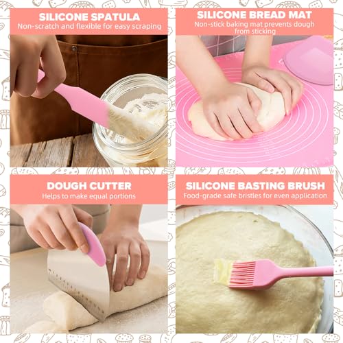 RYTOXILO Sourdough Starter Kit, 15 Pcs Sour Dough Bread Baking Supplies for Beginners with 24 Oz Glass Starter Jar, Complete Bread Making Set with Silicone Banneton Proofing Basket, Baking Accessory