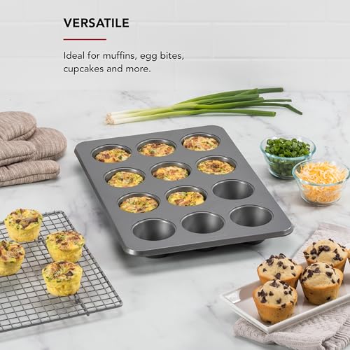 KitchenAid Nonstick Aluminized Steel Muffin Pan, Contour Silver, 12 Cup (Pack of 6) - color: Contour Silver, size: 12 Cup (Pack of 6)