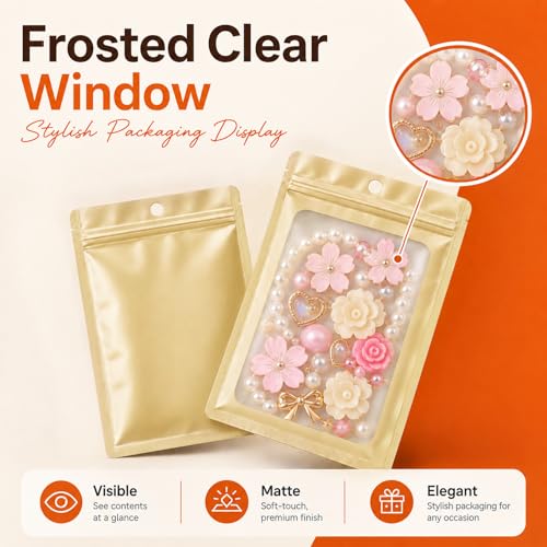 100 Pcs Mylar Bags Resealable, Smell Proof Zip Bag 5.12x8.27 Inch - color: Light Gold, size: 5.12x8.27 Inch