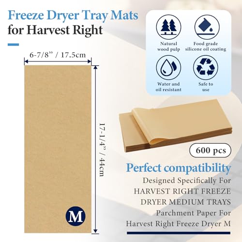 600 PCS Parchment Paper Sheets Compatible with Harvest Right Freeze Dryer Medium, Parchment Paper for Medium Freeze Dryer Trays, Non-Stick Baking Mats(17" x 6.8", M) - size: Medium