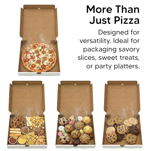 BULK Disposable Pizza Boxes 50 Pack | 14 Inch | Brown Kraft or White | E-Flute | White - color: White-Kraft, size: 14 x 14 x 2