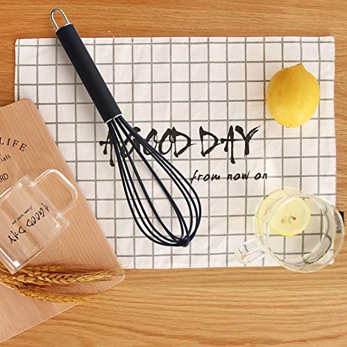 GorGin high temperature and easy to clean silicone whisk, stirrer, 10 inch, grip good grip design for Blending Whisking Beating Stirring Cooking Baking (1 Pack | black) - color: 1 Pack (black)