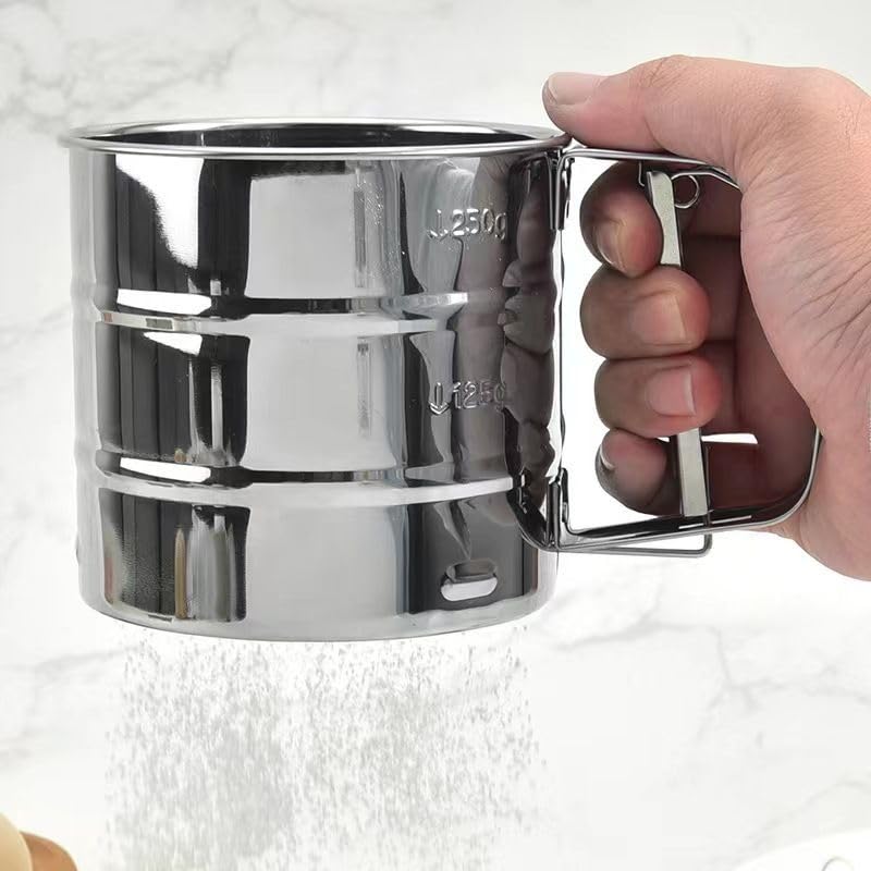 KitchenTools Stainless Steel Fine Mesh Sieve Flour Sifter Flour Cup Sifte A unique gifts for baking enthusiasts - color: Silver, size: Large