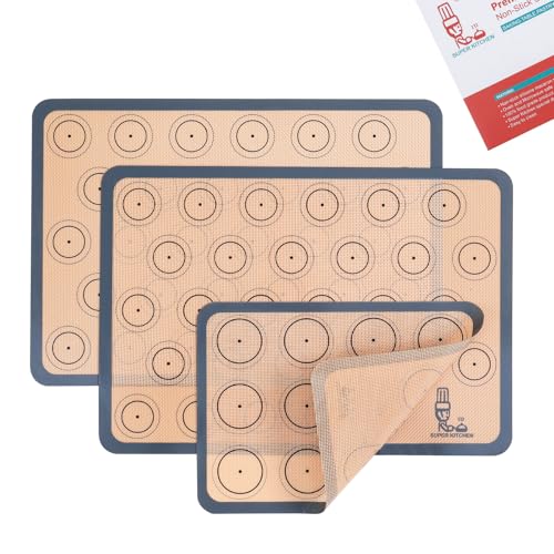 Silicone Baking Mat Macaron Set of 3-2 Half Sheet Liners 1 Quarter Sheet - color: Gray, size: 16.5x11.6