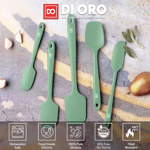 DI ORO Silicone Spatula Set - 600F Heat Resistant, 5-Pc Sage - color: Sage