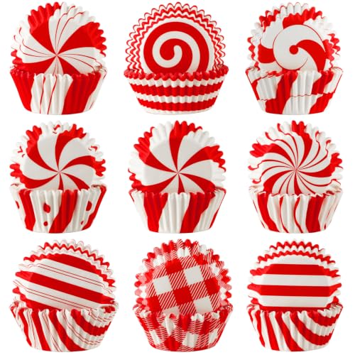 SANNIX 450 Pcs Christmas Cupcake Liners Red and White Xmas Baking Cups Set - style: Christmas Candy Cane