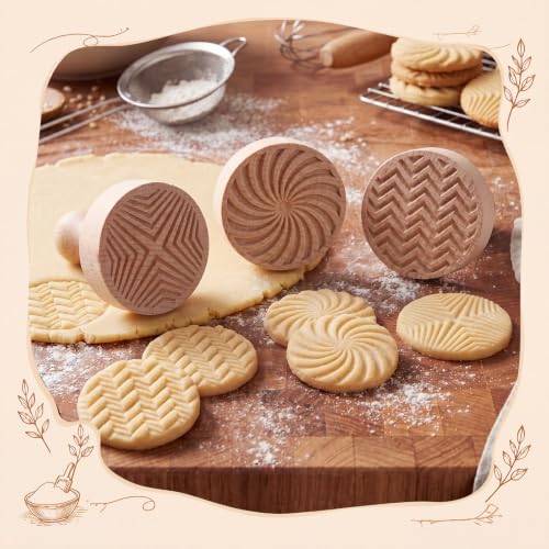 3 Set Texture Cookie Stamps, 2.5" Springerle Molds for Baking - style: Texture