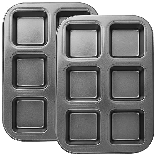 Beasea Nonstick Brownie Pan, 2 Pack 6 Cavity Black Square Brownie Muffin Pan Cake Pan Mini Cheesecake Cupcake Bakeware Carbon Steel 2x3 Cutter Brownie Baking Tray Bakeware for Oven Baking - color: Black Brownie Mini