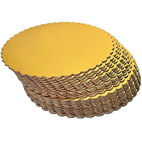 25-Pack 10 inch Sturdy Round Cake Boards, Gold Cardboard Cake Circles Plate Scalloped Base,Pack of 25 (Gold)