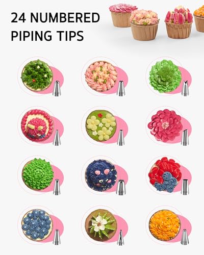 Syntus 65 PCs Cake Decorating Kit with Cake Stand, Cake Baking Supplies - color: Rose Pink