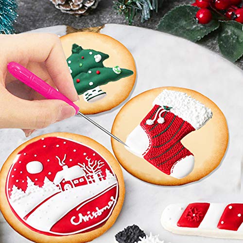 Artcome Christmas Series Cookie Decorating Tool Set, 11 Pcs Circle Cookie Cutters, 6 Pcs Easy Squeeze Write Bottles and 6 Pcs Sugar Stir Needles for DIY Decorating Cookies and Cakes