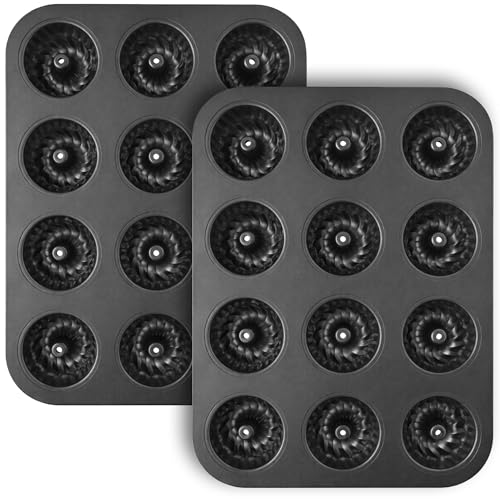 Fluted Tube Cake Pan, 2-Pack Nonstick Carbon Steel Baking Pan, 13.8 x 10.4 Inch Bakeware for Cakes, Brownies, Cornbread, Donuts and Mini Desserts
