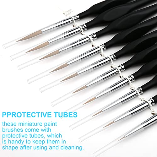 PSISO 10 PCS Miniature Paint Brushes Kit, Fine Detail Painting Brush Micro Professional Tiny Paints Brush Set for Watercolor, Oil, Face, Acrylic, Nail, Line Drawing, Scale Model Painting