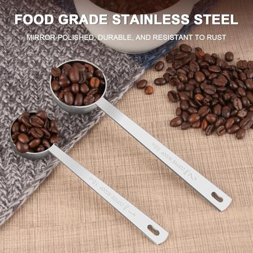 2 Pack Coffee Scoop, 1&2 Tbsp, Long Handle, 304 Stainless