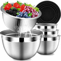 Mixing Bowls with Lids Set, Stainless Steel Mixing Bowl with Colander - color: 9PCS Black