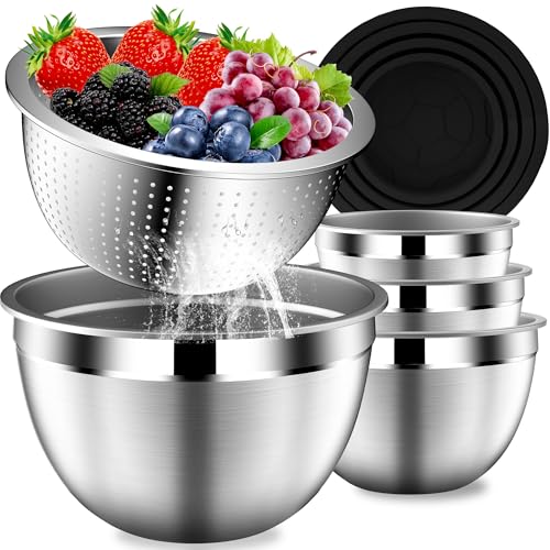 Mixing Bowls with Lids Set, Stainless Steel Mixing Bowl with Colander - color: 9PCS Black