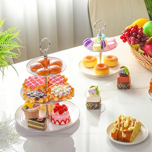 Teenyyou 8 Pack 3 Tier Plastic Cupcake Stand Bulk, Silver White, Round - color: Silver White, style: Round