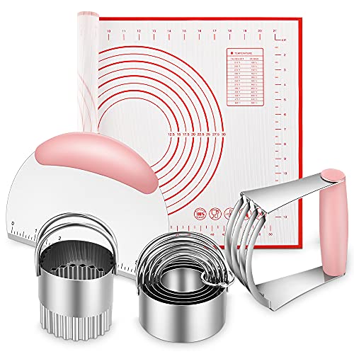 Pastry Cutter, Biscuit Cutter, Dough Scraper, Pastry Blender, Baking Mats - color: 5 Pieces Pink