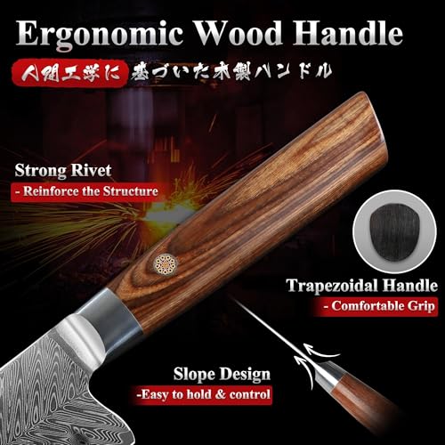 Dragon Creek Damascus Nakiri Knife - Meat Vegetable Cutting - color: Oak