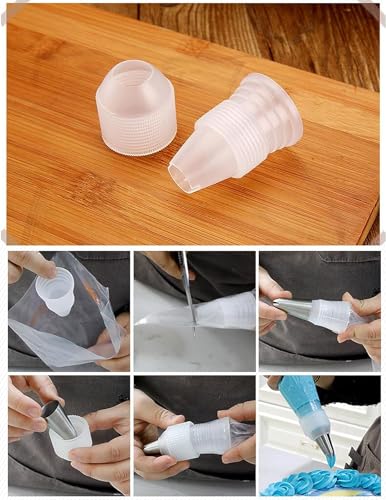 1M 2D 1A 4B D66 Piping Tips Set with 20 Bags & Large Coupler for Decorating