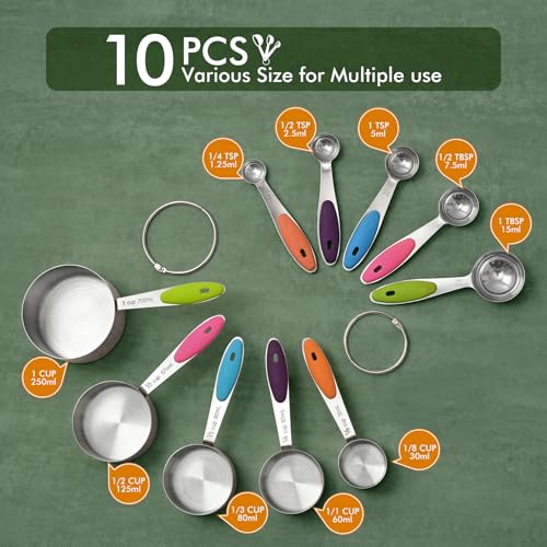 HOTEC 10-Pack Measuring Cups & Spoons Set, Multicolor - color: Multicolor