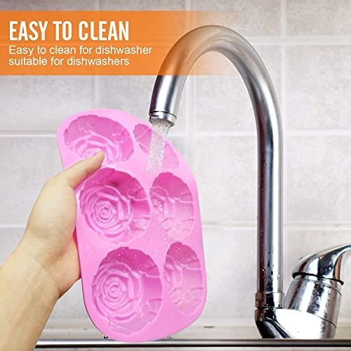 Walfos Rose Ice Cube Mold 2.8 Inch,Soap Mold, Make 12 Cute Flower Shape Ice. BPA Free and Dishwasher Safe.Release Easily.Perfect for Soap Cocktails Juice Whiskey Jelly Chocolate etc.(Set of 2 Pink) - color: Pink+purple/rose