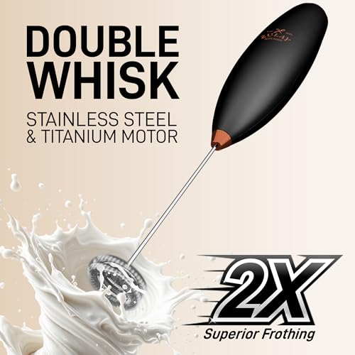 Zulay Kitchen Powerful Milk Frother Wand With Duracell Batteries - Ultra Fast Handheld Drink Mixer - Electric Whisk Foam Maker for Coffee, Lattes, Cappuccino & Matcha - Double Whisk - Black Copper - color: Jet Copper, size: Double Whisk + Batteries