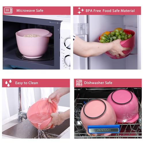 BoxedHome Mixing Bowls Set of 4, BPA Free Plastic,Microwave Safe, Rose Red - color: Pink Gradient