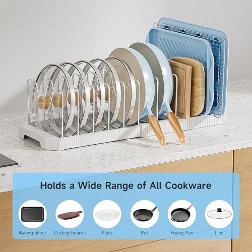 MUDEELA Pots and Pans Organizer under Cabinet, White - color: White, size: 12 Adjustable Dividers