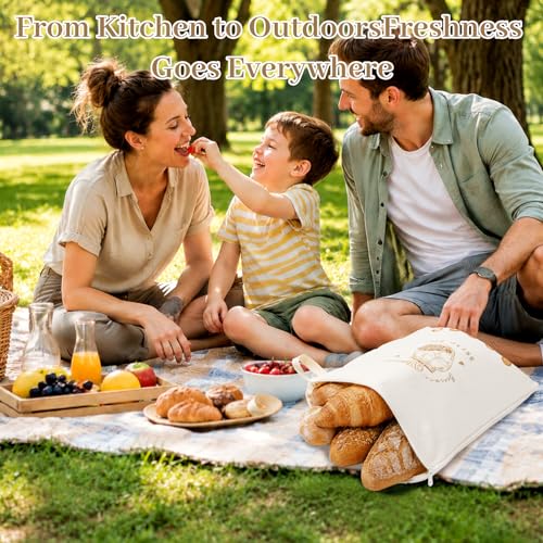 2 Pack Reusable Beeswax Bread Bags for Homemade Sourdough, with Wide Zipper - color: Ivory