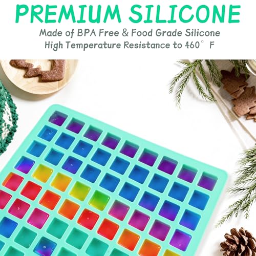 3Pack Square Silicone Candy Molds,126- Cavity Non-Stick Mini Gummy Mold for Caramel,Hard Candy,Ice Cube,Chocolate,Ganache (126-Cavity) - size: 126-Cavity