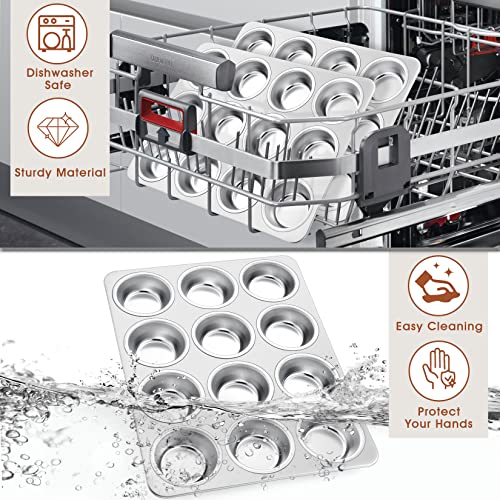 P&P CHEF 12-Cup Muffin Pan Tin, Stainless Steel Cupcake Pan, 2Pcs - size: 12 Cup