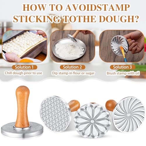 Wenqik 3 Pcs Cute Round Metal Cookie Stamp Press with Wooden Handle - style: Cute