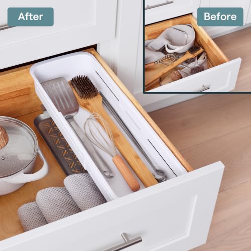 YouCopia DrawerFit® Sliding Drawer Bin, Expandable and Adjustable Kitchen Storage Organizer, Speckled White - style: Bin