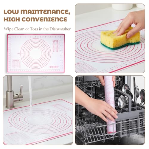 Silicone Baking Mat 23.6" × 15.7" Extra Large Pastry Dough Mat with Measurements For Rolling Dough Bread Pizza Pie Crust Fondant Making Oven Liner Kitchen Counter Non-Slip Non Stick Reusable