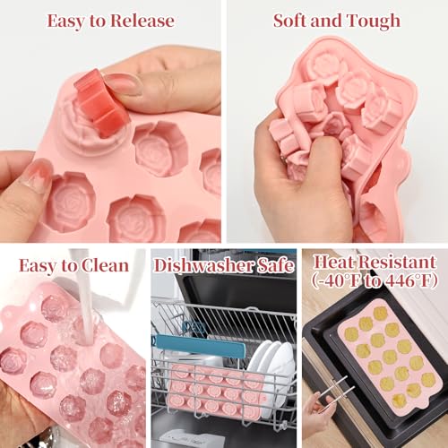 Rose Silicone Mold, 2 Pcs Rose Candy Molds 30 Cavity - color: 15-Cavity Silicone Rose Mold