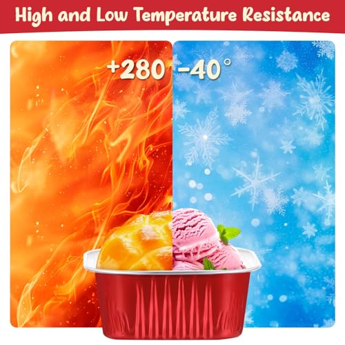 selizo 60 Pack 10oz Mini Disposable Cake Pans with Lids, Aluminum Foil Square Baking Cups, 4.4x4.4 Large Baking Cake Tins Cup Cake Containers with Lids for Individual Cakes - color: Red, size: 10oz