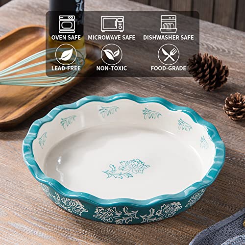 Wisenvoy Pie Pan Ceramic Pie Dish Pie Plate Porcelain Deep Dish Pie Pan Non-Stick Pie Pans - color: Blue Green