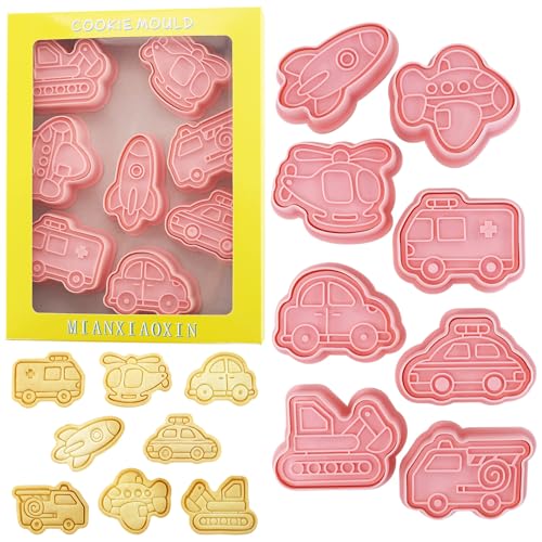 8Pcs Vehicle Cookie Cutters Car Rocket Plane Biscuit Molds for Kids Baking - color: Transportation Vehicle