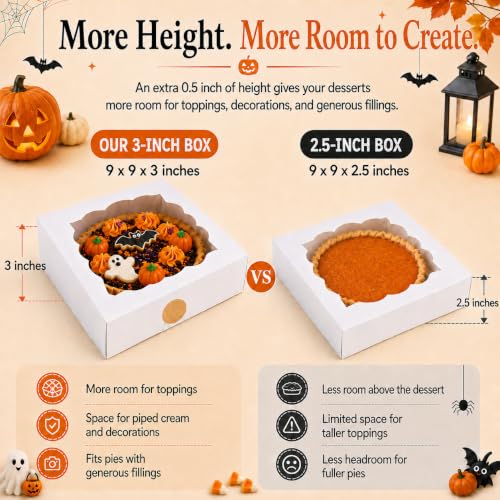 20 Pack Halloween Pie Boxes With Window, 9x9x3 Inch Bakery Boxes - color: White