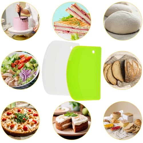 5 Pack Dough Scraper, 5.3 x 3.6 Inch Plastic Bench Scraper, Bowl Spatula, Kitchen Pastry Cutter Tool for Bread Dough, Pastry, Pizza, Baking Cake (Multicolor)