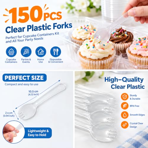 Clear Plastic Forks for Cupcake Containers Kit, 150 Count - size: Mini