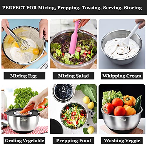 Wildone Mixing Bowls with Airtight Lids, Stainless Steel Mixing Bowls Set - color: Black