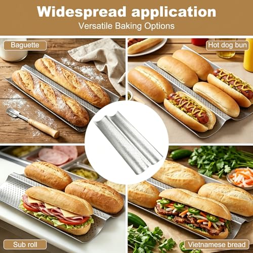 Baguette Bread Pan, Perforated French Bread Baking Pan for 2 Loaves