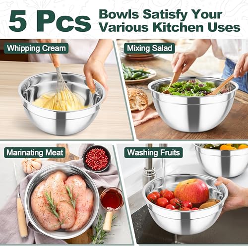 TeamFar Mixing Bowls, Stainless Steel Salad Serving Bowl with Clear Lids - color: Black