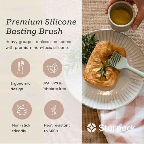 Starpack 'Brush it On' Silicone Basting Brush for Cooking (8 Inches) - Grill Basting Brush High Heat Resistant 600°F - Pastry Applicator for Cooking and Baking - Silicone Oil Tool - BBQ Sauce Brushes
